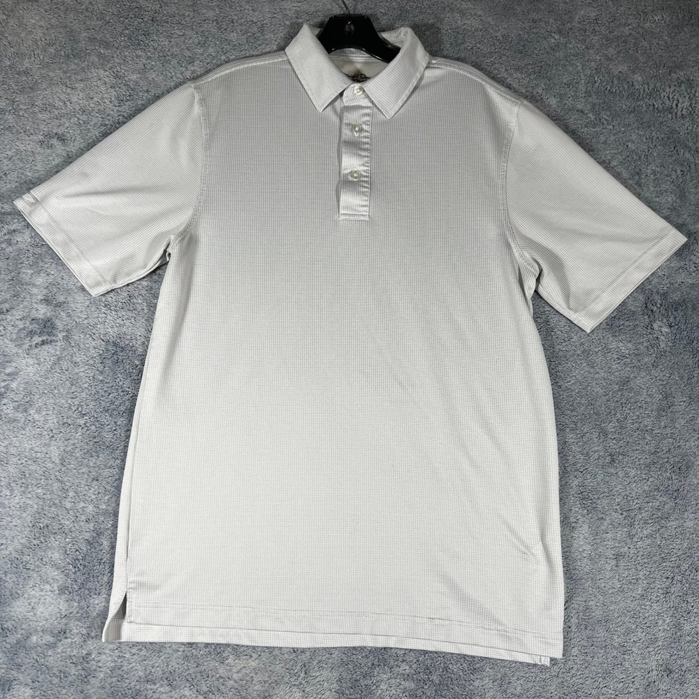 Straight Down Mens Performance Golf Polo‎ Shirt Gray White Micro Check Small